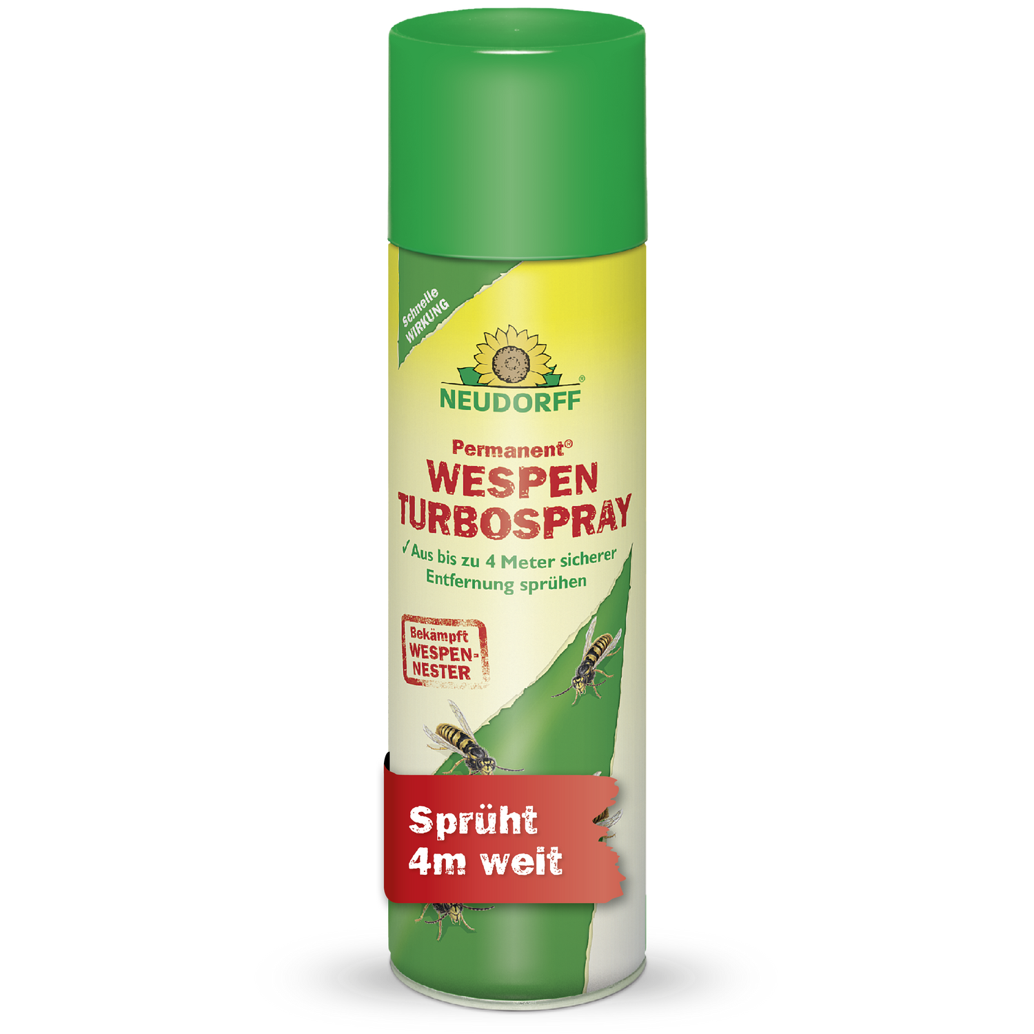Mit dem Permanent WespenTurbospray von Neudorff bekämpft man Wespen aus einer sicheren Distanz von 4 Metern dank Sprühkopf