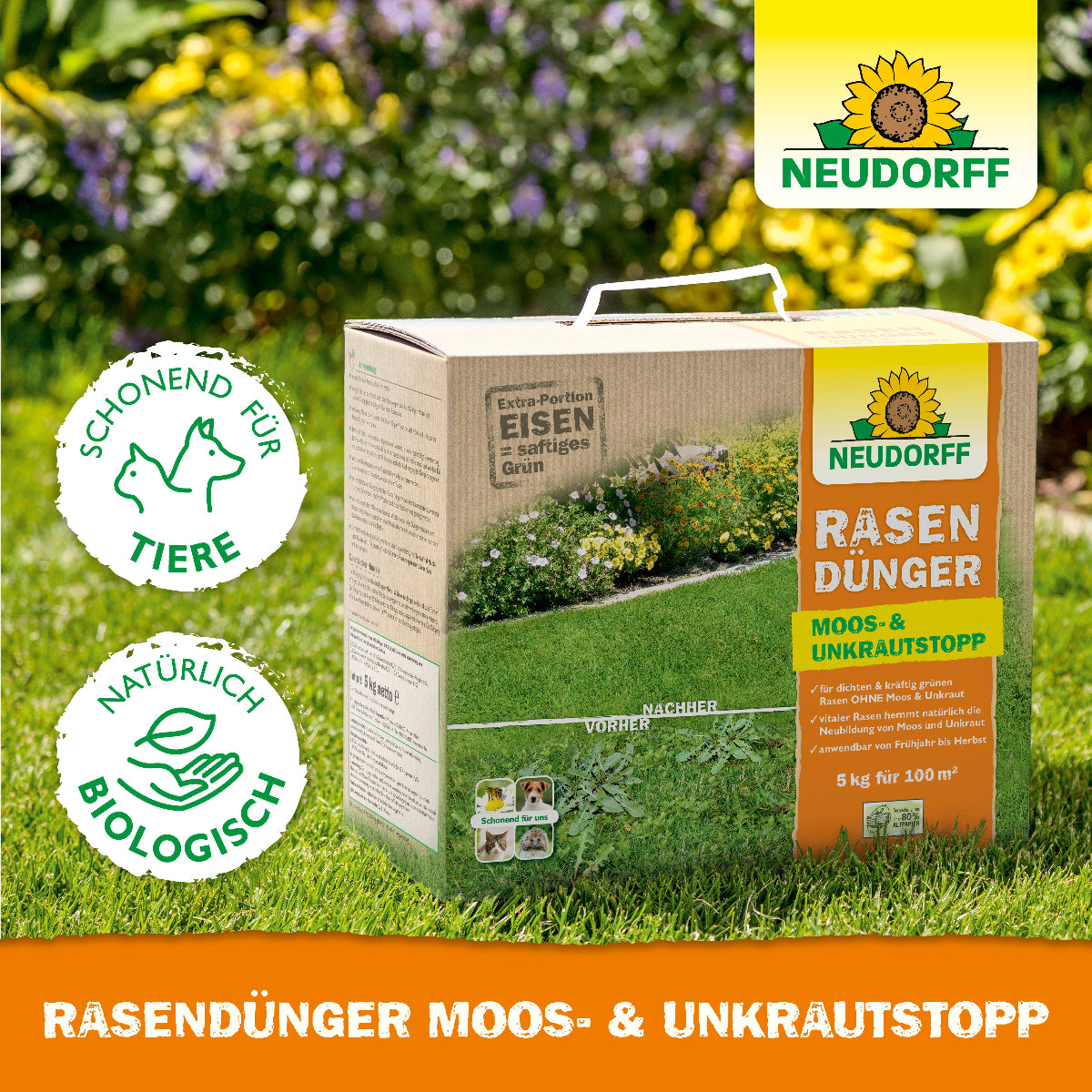 Neudorff Rasendünger Moos- & UnkrautStopp – Rasen nachhaltig düngen – Neudorff Shop