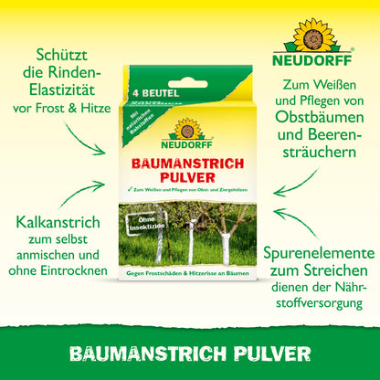 Das Neudorff Baumanstrich Pulver schützt die Rinde junger und alten Bäume vor Hitze und Frost